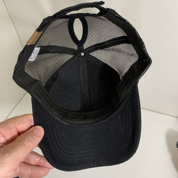 I'm that Cheer Mom Glitter Black Trucker Adjustable Strap Back Ponytail Hat Cap - Picture 8 of 11